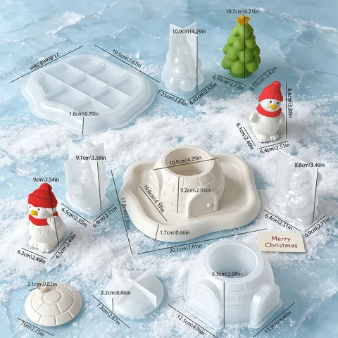 Moule en Silicone Maison de Noël Bonhomme de Neige Arbre 3D Moules en Résine de Plâtre de Bougie Outil d'Artisanat de Décoration Festive