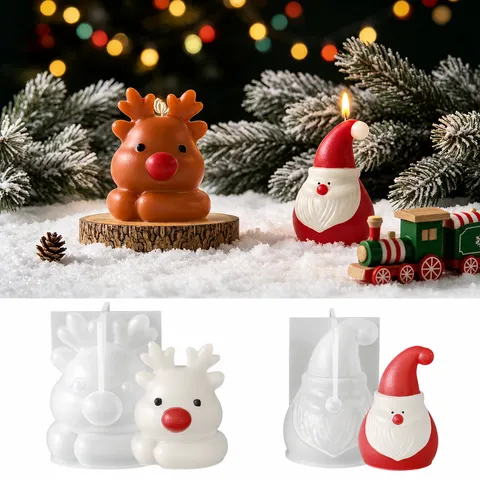 Noël Père Noël Elan Moule en Silicone Dessin Animé Bougie Aromathérapie Moule en Plâtre DIY Moule à Pâtisserie