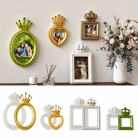Moule en Silicone pour Cadre Photo Couronne Vintage Européen DIY Ovale Cœur Carré Plâtre Aromathérapie Colle Outil