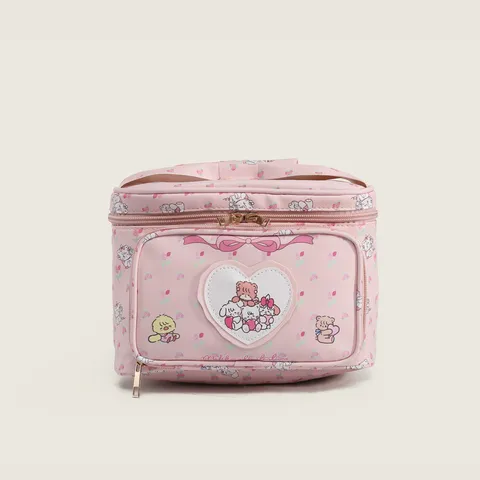 Femmes Grande Capacité Cuir PU Trousse de Maquillage Mignon Dessin Animé Animal Imprimé Imperméable Sac à Main Portable Organisateur de Voyage