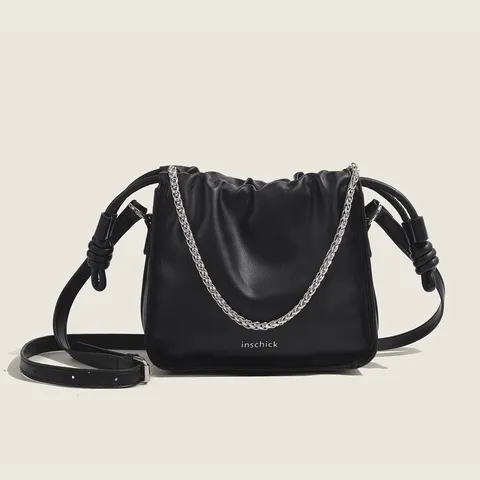 Sac Bandoulière Plissé Chaîne Mode Femme Cuir PU Sac Décontracté Couleur Unie Sac Quotidien