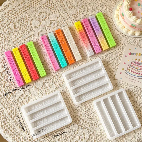 Spanish English Letters Long Strip Candle Silicone Mold DIY Aromatherapy Wax Plaster Craft Decorative Mold