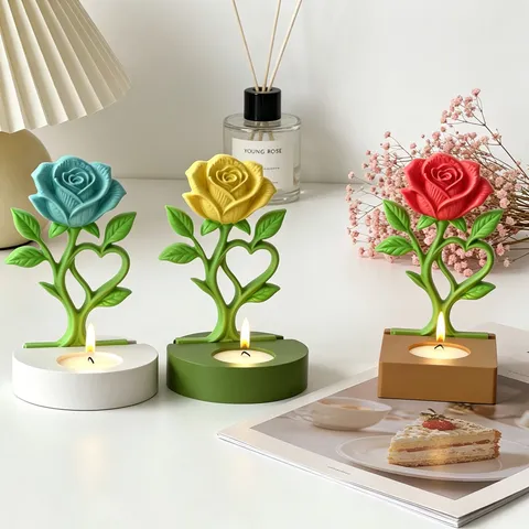 Moule en Silicone DIY Fleur de Rose Cœur Bougeoir Résine Époxy Plâtre Moulage Décoration Intérieure Outil