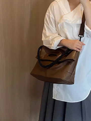 Cabas Grande Capacité pour Femmes Automne Hiver Simple Commutateur en Cuir PU Souple Sac Bandoulière
