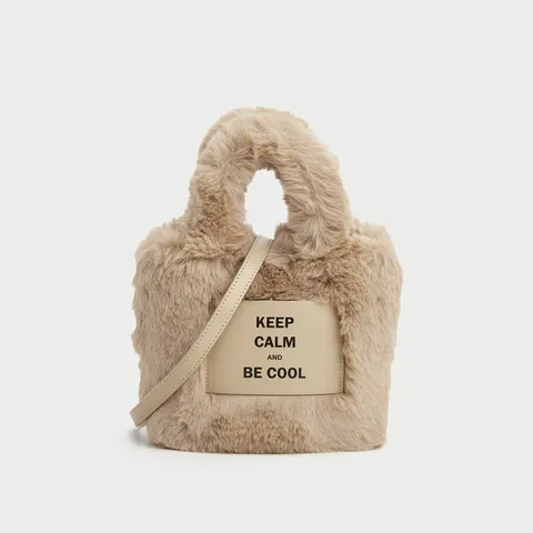 Sac Seau en Peluche Mode pour Femmes Hiver Mignon Bandoulière Duveteux Sac à Main Casual Souple Cuir PU Épaule