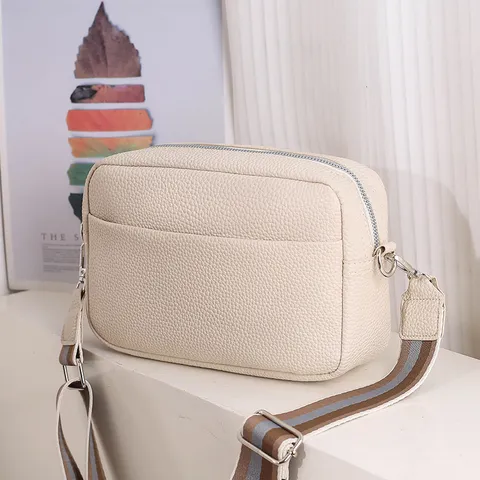 Sac Bandoulière en Cuir PU pour Femmes Motif Litchi Rétro Sac Bandoulière avec Large Bandoulière Mode Sac à Main Décontracté pour Quotidien