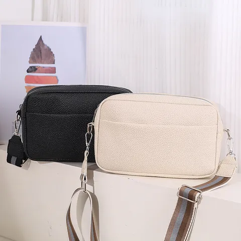Sac Bandoulière en Cuir PU pour Femmes Motif Litchi Rétro Sac Bandoulière avec Large Bandoulière Mode Sac à Main Décontracté pour Quotidien