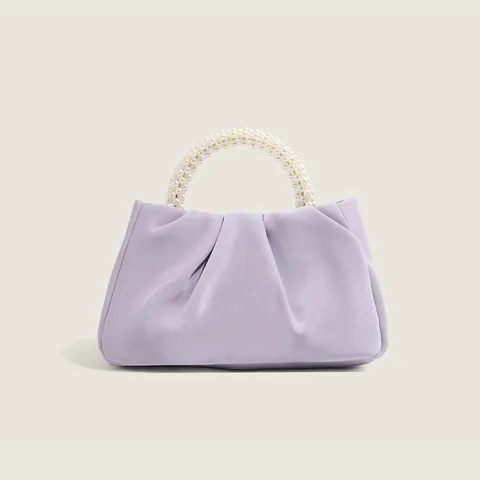 Sac Nuage Plissé en Cuir PU Mode pour Femmes Mini Sac à Main Décontracté Élégant Poignée en Perles Sac Bandoulière