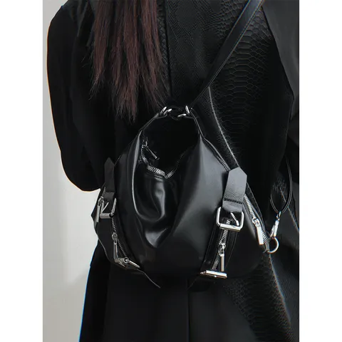 Zaino alla Moda da Donna Casual in Pelle PU Tote Bag Multifunzionale Stile Scuro Minimalista Urbano