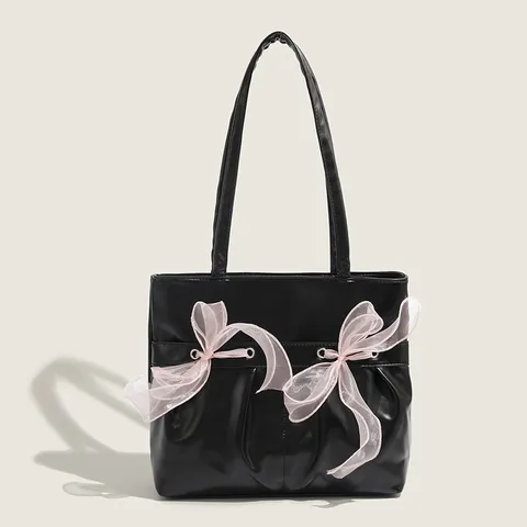 Grand Sac Cabas pour Femmes Joli Nœud Cuir PU Sac à Bandoulière Style Coréen Casual Sac à Main