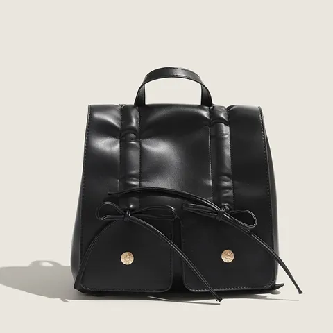 Femmes Mode PU Cuir Casual Sac à Dos Mignon Nœud Décoration Polyvalent Voyage Daypack Élégant École Sac