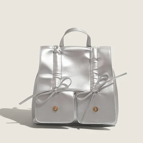 Femmes Mode PU Cuir Casual Sac à Dos Mignon Nœud Décoration Polyvalent Voyage Daypack Élégant École Sac
