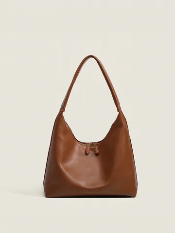 Femmes Rétro Minimaliste Cuir PU Souple Sac Bandoulière Grande Capacité Trajet Tote Sac Dumpling
