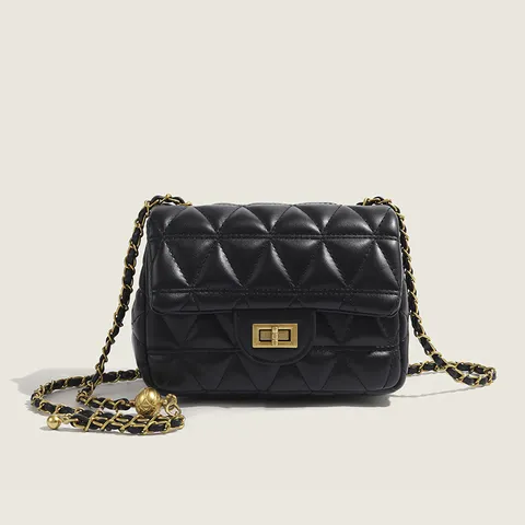 Sac Bandoulière Matelassé Mode pour Femmes Style Designer de Luxe Sac à Épaule en Cuir PU avec Chaîne et Petite Boule Dorée
