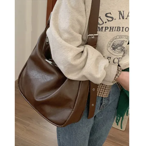 Femmes Grande Capacité Sac Cabas en Cuir PU Vintage Slouchy Hobo Sac à Bandoulière Sac à Main Quotidien Décontracté