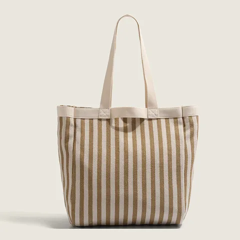 Sac Cabas en Toile pour Femmes Grande Capacité Sac Bandoulière Décontracté Commuter Vintage Rayé Verticalement Sac à Main Quotidien