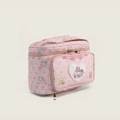 Femmes Grande Capacité Cuir PU Trousse de Maquillage Mignon Dessin Animé Animal Imprimé Imperméable Sac à Main Portable Organisateur de Voyage
