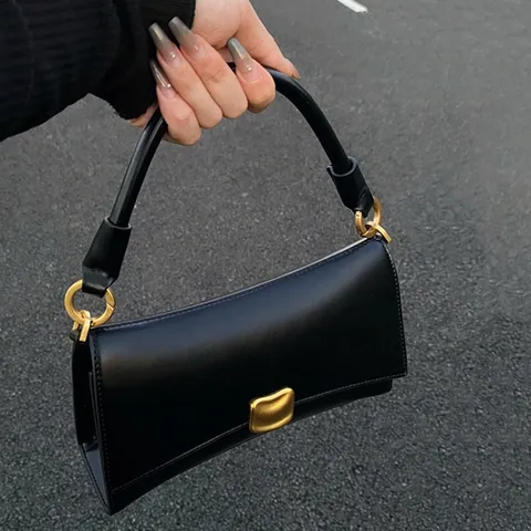 Sac Underarm en Cuir PU Mode pour Femmes Vintage Couleur Unie Sac à Bandoulière Serrure Métallique Chic Sac à Main