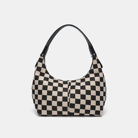 Rétro Noir Et Blanc Damiier Ravioli Sac Toile Épaule Aisselle Sac Casual Cabas Sac À Main Pour Femmes Trajet Quotidien