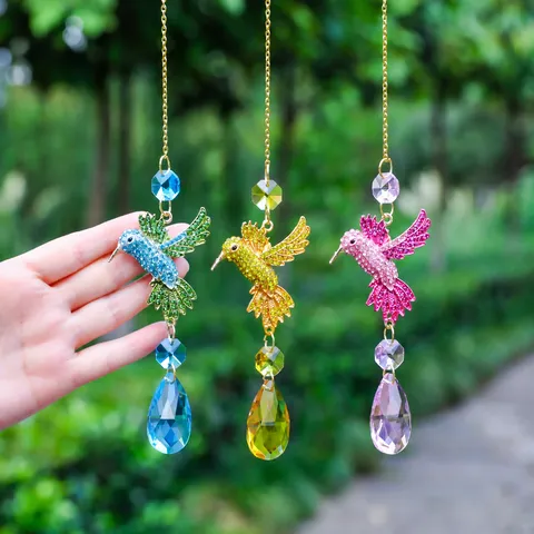 Hummingbird Butterfly Crystal Suncatcher Wind Chimes Hanging Ornament Alloy Rhinestone Garden Patio Car Decor For Wedding Anniversary Memory Gift