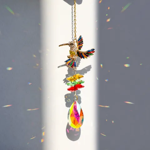 Hummingbird Butterfly Crystal Suncatcher Wind Chimes Hanging Ornament Alloy Rhinestone Garden Patio Car Decor For Wedding Anniversary Memory Gift