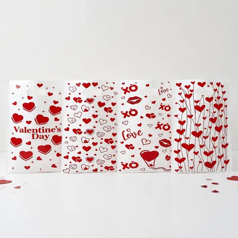 Valentijnsdag Plastic Cadeauzakjes Romantisch Rood Wit Hart Print Feest Bedankjes Zakjes Voor Bruiloft Verjaardag Decoratie