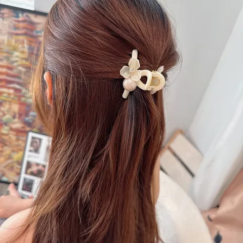 Piccola Molla per Capelli in Acrilico Floreale Perla Strass Bianco Latte Coreano Accessori per Capelli Dolci Giornalieri per Donne Ragazze