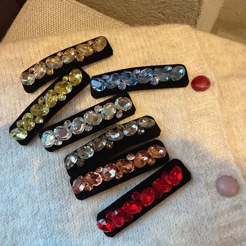 Fermaglio per Capelli in Velluto con Strass Retrò Moda Lusso Lucido Cristallo Forcina Laterale Elegante Copricapo Quotidiano per Donna