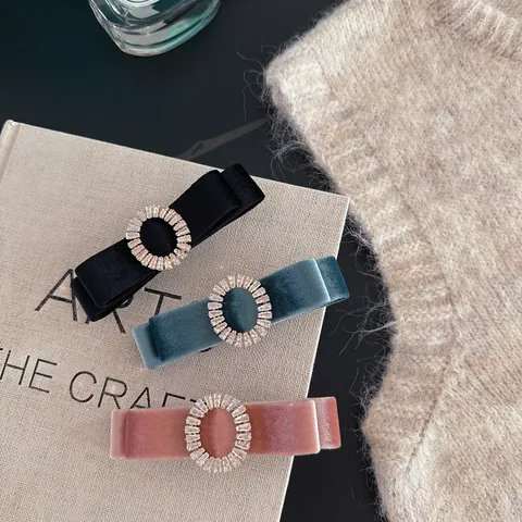 Retro Velluto Fiocco Strass Molletta Primaverile Elegante Fermaglio Accessori Capelli per Donne Ragazze Copricapo alla Moda