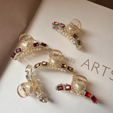 Molletta per Capelli alla Moda con Strass Cuore Perla Artificiale Elegante Antiscivolo Clip Squalo Acconciature Quotidiane Accessori per Capelli Donna
