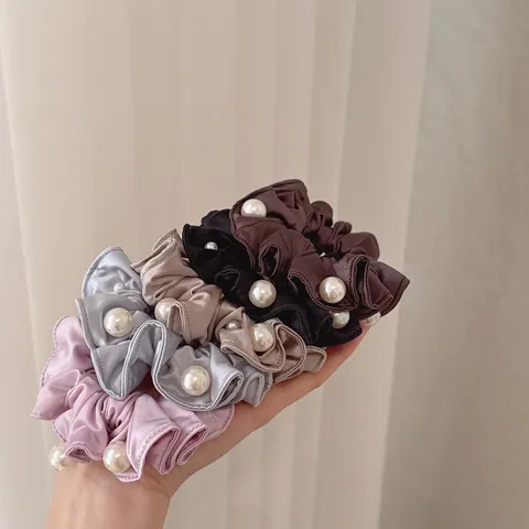 Elastico per Capelli in Tessuto Plissettato Stile Coreano Elegante Supporto per Codino con Perle Corda Elastica Accessori Capelli Moda