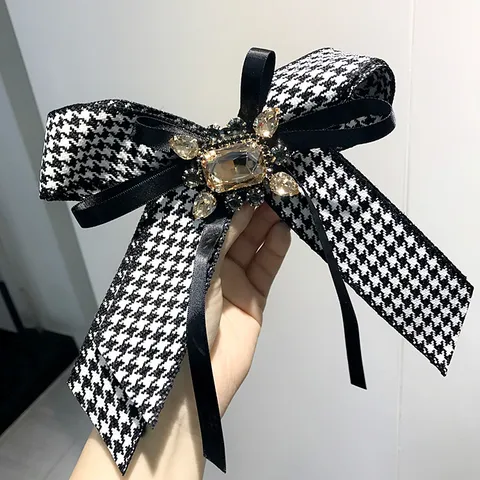 Stile Coreano Pied-de-poule Fiocco Spilla Strass Gemma Spilla da Colletto Tessuto Accessori Moda per Donne