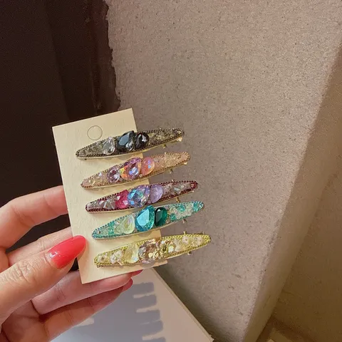 Fermaglio per Capelli a Becco d'Ancra Lungo in Lega con Strass Moda Elegante Fermaglio Laterale Dolce Barretta per Frangia Accessori per Capelli per Donna