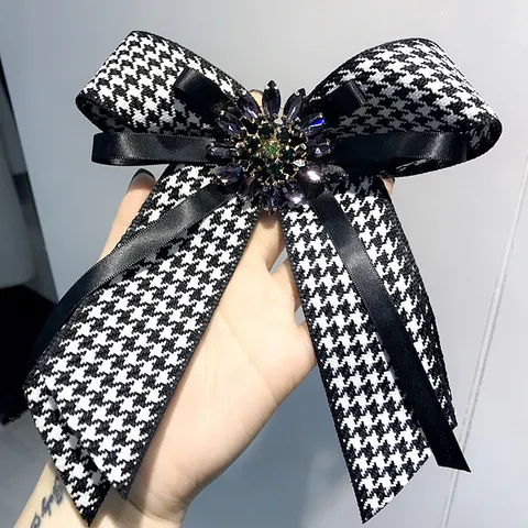 Stile Coreano Pied-de-poule Fiocco Spilla Strass Gemma Spilla da Colletto Tessuto Accessori Moda per Donne