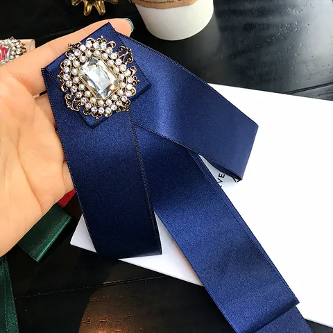 Vintage Fiocco Lungo Nastro Strass Spilla Pin Cristallo Perla Lega Spilla Pin Collo Per Donne Gioielli