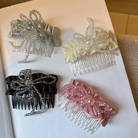 Pettine per Capelli in Tessuto di Cristallo Fiore Coreno Perline Clip Laterale per Capelli Accessori per Capelli per Donna Festa