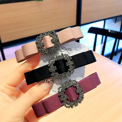 Elegante Fermaglio per Capelli in Tessuto a Fiocco con Fibbia Quadrata in Strass Scintillante Clip a Molla per Donna