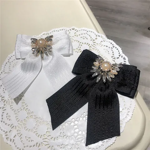 Donne Moda Fiocco Spilla Strass Perla Artificiale Nastro Farfallino Camicia Collo Accessori Gioielli Eleganti