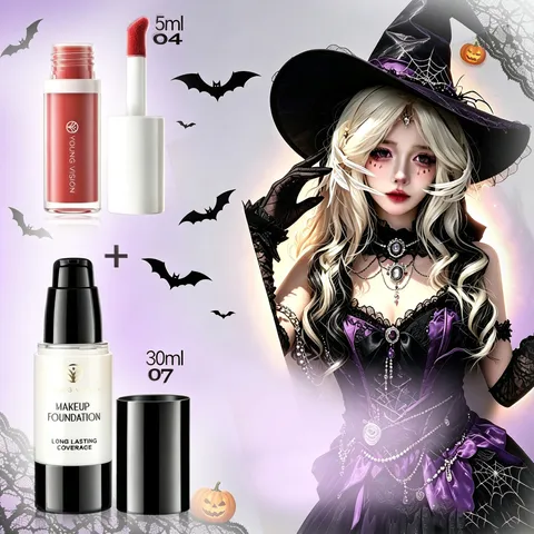 Λευκό Υγρό Foundation Μαύρο Eyeliner Κραγιόν Γοτθικό Halloween Μακιγιάζ Σκηνής Αδιάβροχο Μεγάλης Διάρκειας Σετ Μακιγιάζ