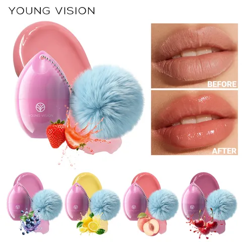 Young Vision Fruit Lip Mask Moisturizing Lip Balm Egg Shaped Portable Lip Care With Hanging Chain And Pom-Pom