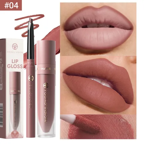 Lucidalabbra Liquido Opaco Vellutato E Set Matita Contorno Labbra Girevole Trucco Lunga Durata