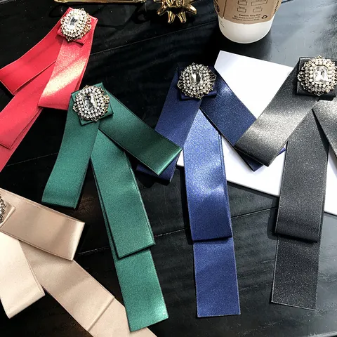Vintage Fiocco Lungo Nastro Strass Spilla Pin Cristallo Perla Lega Spilla Pin Collo Per Donne Gioielli