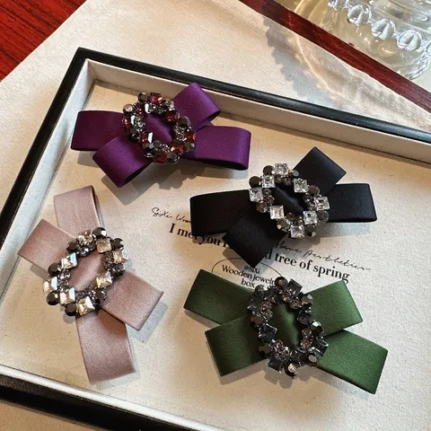 Fermaglio per Capelli con Fiocco in Raso Coreano Elegante Strass Molletta Vintage Accessori per Capelli Donna