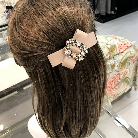 Fermaglio per Capelli con Fiocco in Raso Coreano Elegante Strass Molletta Vintage Accessori per Capelli Donna