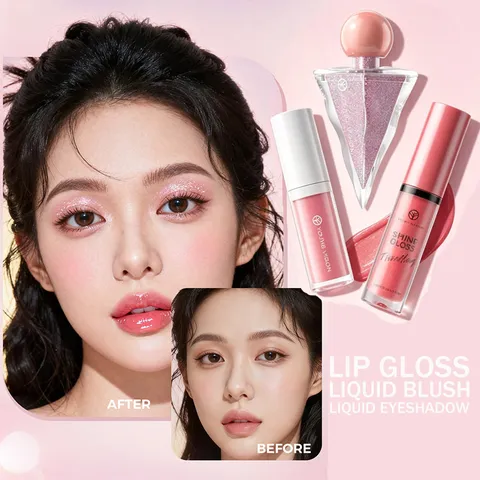 Young Vision Face Makeup Set Liquid Shimmer Eyeshadow Liquid Blush Lip Gloss Long Lasting Korean Cosmetic Kit
