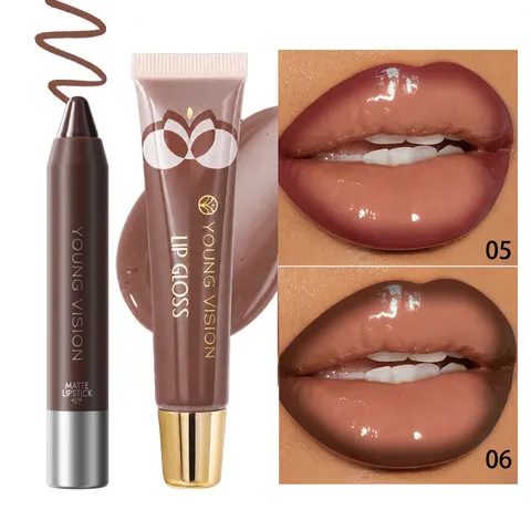 Σετ Ματ Κραγιόν Στυλό Και Γυαλιστερό Lip Oil Αδιάβροχο Μακράς Διαρκείας Ενυδατικό Σετ Μακιγιάζ Χειλιών Σοκολάτα Για Γυναίκες