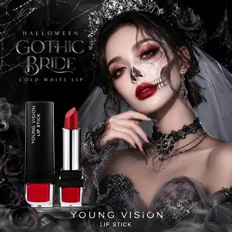 YOUNG VISION Halloween Gothic Black Makeup Kit Eyeliner Liquid Foundation Lipstick Cosmetic Set For Party
