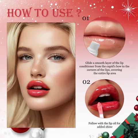 Festive Christmas Strawberry Lip Care Duo Moisturizing Balm And High Shine Glossy Lip Oil Present