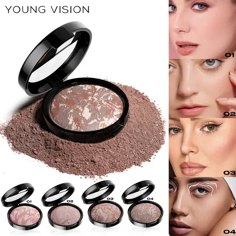 Polvera Compacta Horneada Multicolor Textura de Mármol Fijación Rostro Corrección Tez Maquillage