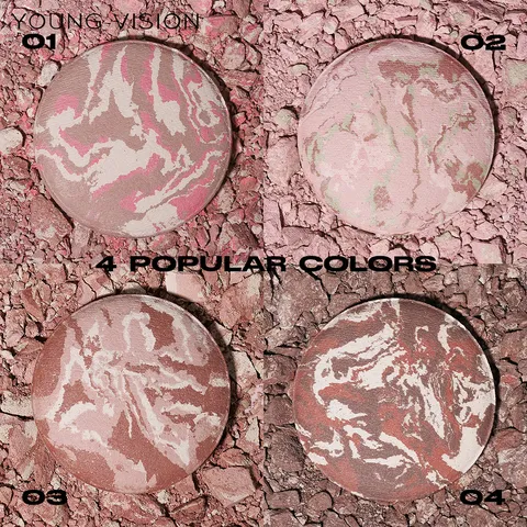 Polvera Compacta Horneada Multicolor Textura de Mármol Fijación Rostro Corrección Tez Maquillage